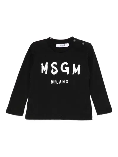 Msgm Black T-shirt For Babykids With Logo In Black