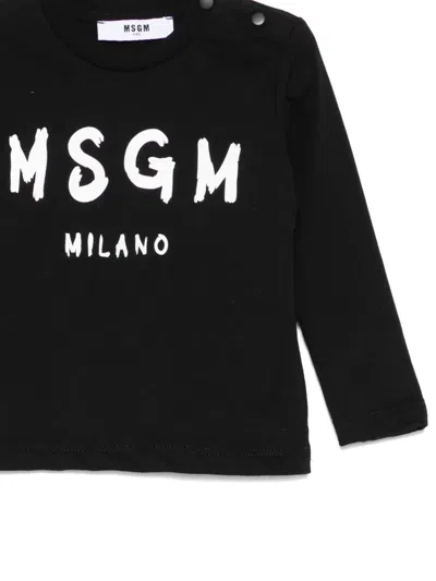 Msgm Black T-shirt For Babykids With Logo In Black