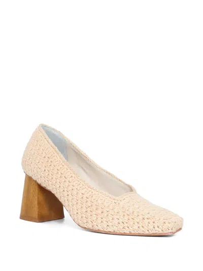Sarah Chofakian 50mm Amaral Crochet Block-heel Pumps In Metallic