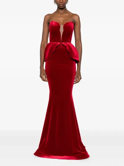 Cristallini Andreacampanile Peplum Strapless Maxi Dress In Red