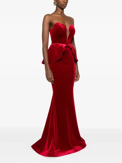 Cristallini Andreacampanile Peplum Strapless Maxi Dress In Red
