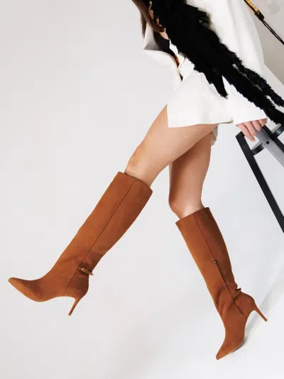 Smiling Shoes 90mm Kaia Suede Boots In Brown