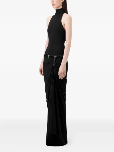 Coperni Black Long Dress Featuring A Belted Waist In Black