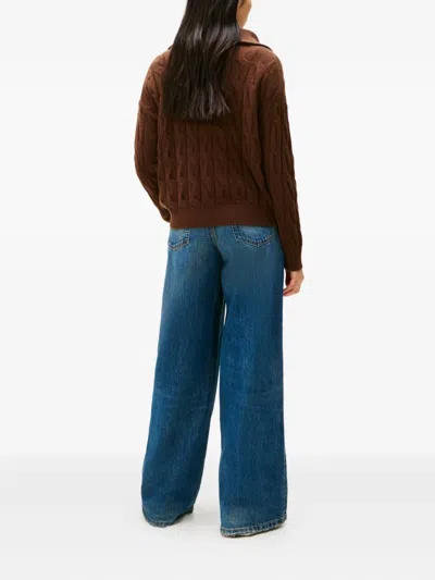 Tommy Hilfiger Cable-knit Half-zip Knitwear In Brown