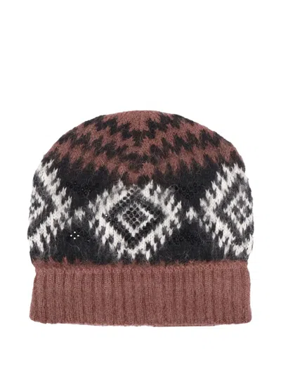 Ermanno Scervino Soft Textured Knitted Beanie With Ribbed Knit Pattern In Brown
