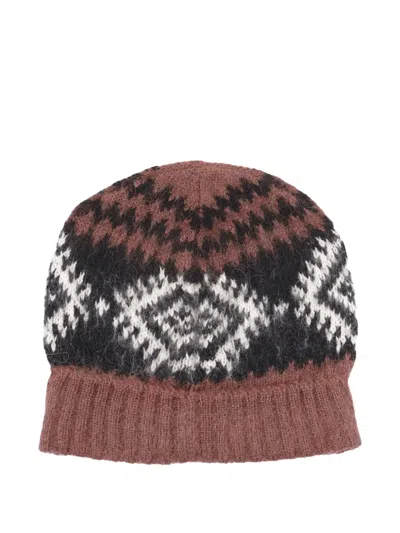 Ermanno Scervino Soft Textured Knitted Beanie With Ribbed Knit Pattern In Brown