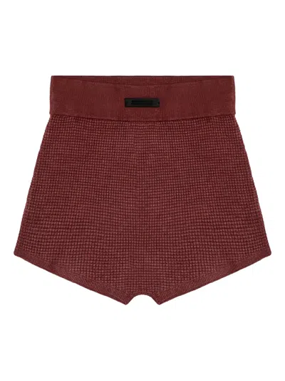Essentials High-waisted Waffle-knit Shorts In Burgundy
