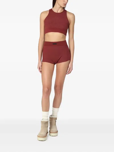 Essentials High-waisted Waffle-knit Shorts In Burgundy