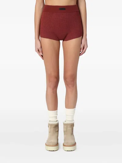 Essentials High-waisted Waffle-knit Shorts In Burgundy