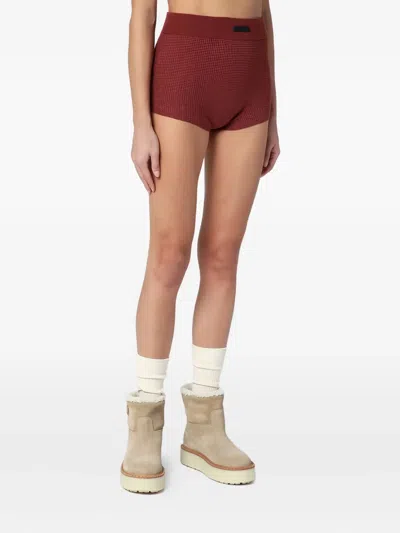 Essentials High-waisted Waffle-knit Shorts In Burgundy