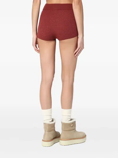 Essentials High-waisted Waffle-knit Shorts In Burgundy