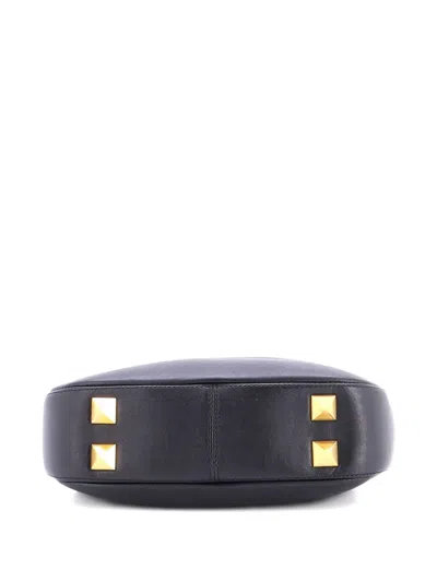 Pre-owned Valentino Garavani Stud Sign Zip Leather Hobo Bag In Black