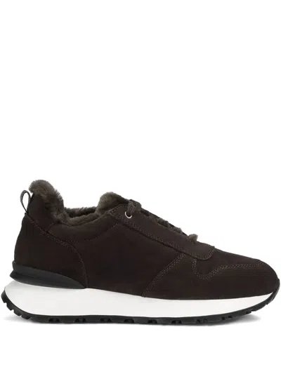 Doucal's Suede Fur Sneakers In Brown