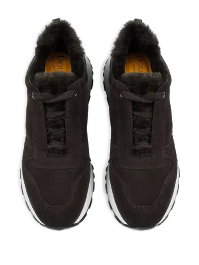 Doucal's Suede Fur Sneakers In Brown