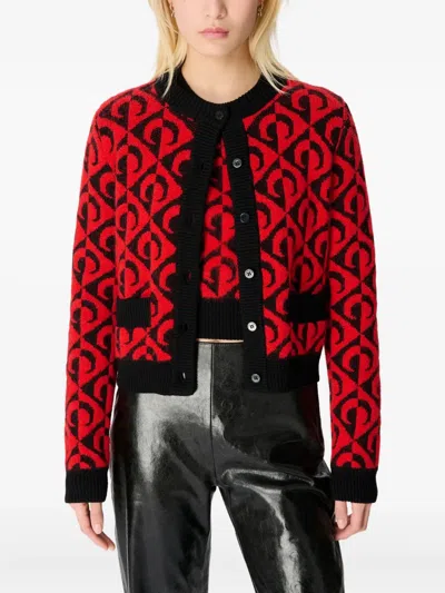Marine Serre Moon Lozenge-knit Cardigan In Red