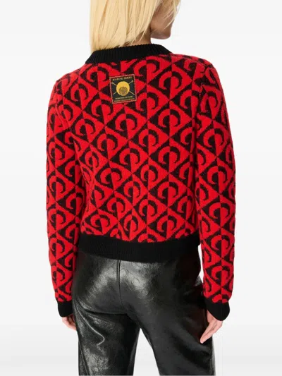 Marine Serre Moon Lozenge-knit Cardigan In Red