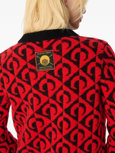 Marine Serre Moon Lozenge-knit Cardigan In Red