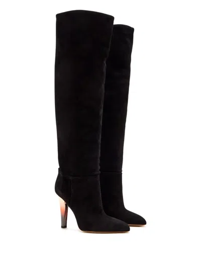 Paris Texas 10mm Pointed Suede Heel Boot In Black