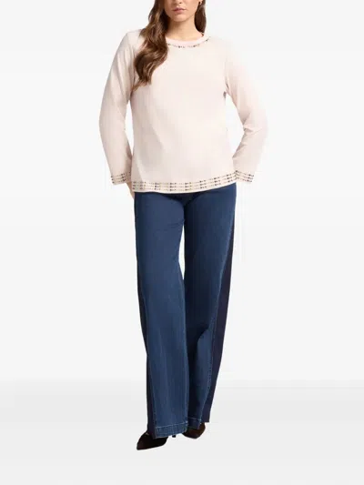 Elena Miro' Stud Long-sleeve Top In Neutral