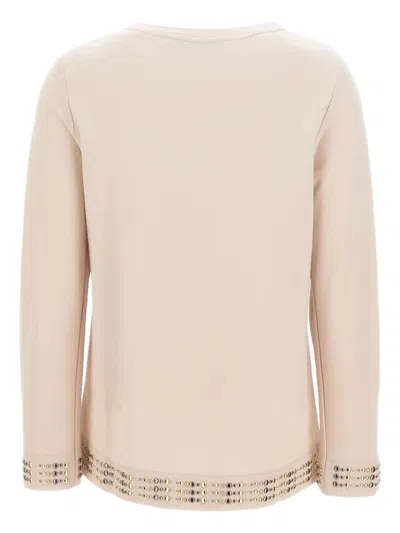 Elena Miro' Stud Long-sleeve Top In Neutral