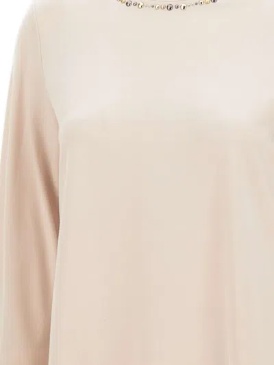 Elena Miro' Stud Long-sleeve Top In Neutral