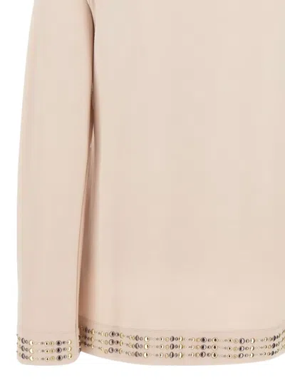Elena Miro' Stud Long-sleeve Top In Neutral