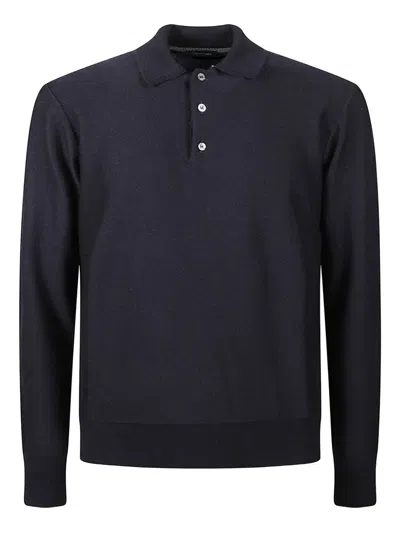 Drumohr Merino-wool Long-sleeve Polo Shirt In Blue