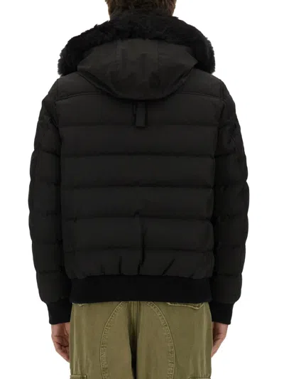 Moose Knuckles Quilted Down Jacket With Fur-trimmed Hood And Front Zipper In Black