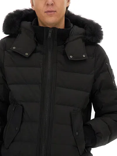 Moose Knuckles Quilted Down Jacket With Fur-trimmed Hood And Front Zipper In Black