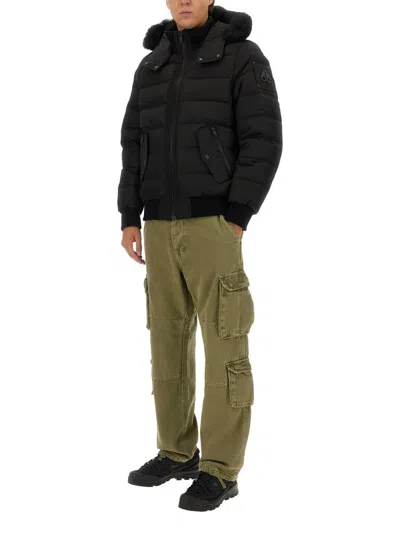 Moose Knuckles Quilted Down Jacket With Fur-trimmed Hood And Front Zipper In Black