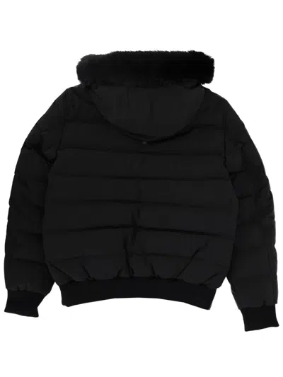 Moose Knuckles Quilted Down Jacket With Fur-trimmed Hood And Front Zipper In Black
