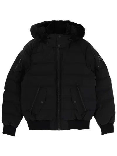 Moose Knuckles Quilted Down Jacket With Fur-trimmed Hood And Front Zipper In Black