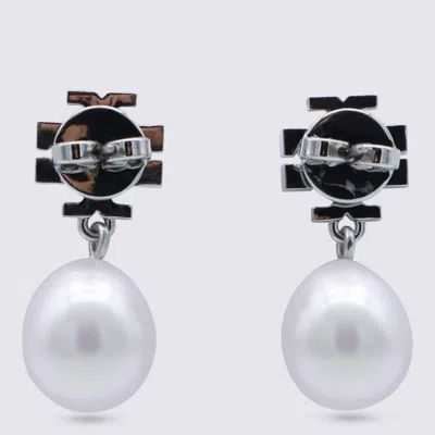 Tory Burch Silver And Pearl Brass Earrings In Gray