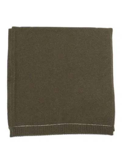 Kangra Cashmere Wool And Cashmere Blend Scarf With Strass Embellishments In Green