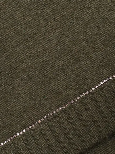 Kangra Cashmere Wool And Cashmere Blend Scarf With Strass Embellishments In Green