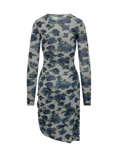 Coperni Suspended Ascii Floral Long Sleeve Jersey Dress In Black