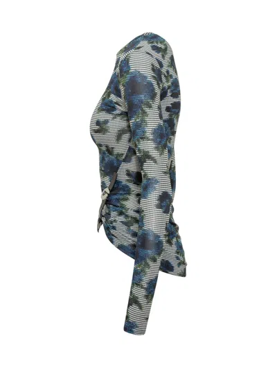 Coperni Top With Floral Print And Side Buckle In Multi