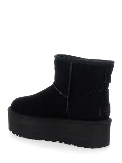 Ugg 'classic Mini Platform' Black Ankle Boots With Platform In Suede Woman In Black