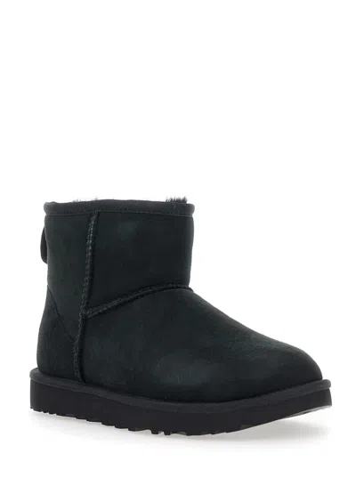 Ugg 'classic Mini' Black Ankle Boots With Logo Patch On The Rear In Suede Woman In Black