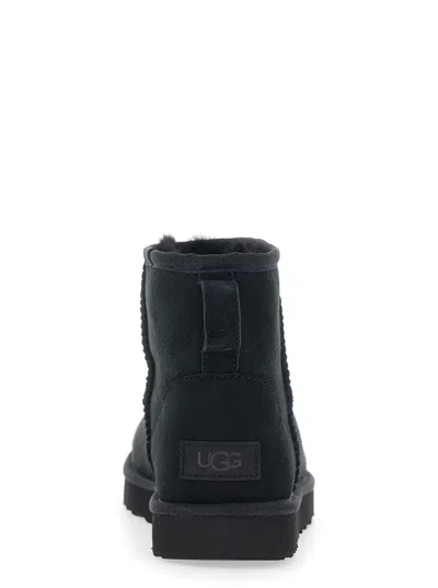 Ugg 'classic Mini' Black Ankle Boots With Logo Patch On The Rear In Suede Woman In Black