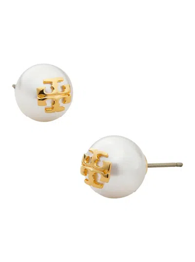 Tory Burch Moondance Pearl Stud Earrings In White