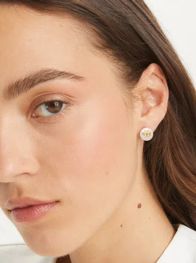 Tory Burch Moondance Pearl Stud Earrings In White