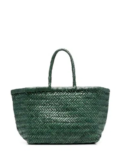 Dragon Diffusion Triple Jump Green Handbag With Two Top Handles And Woven Design In Leather Woman In Green