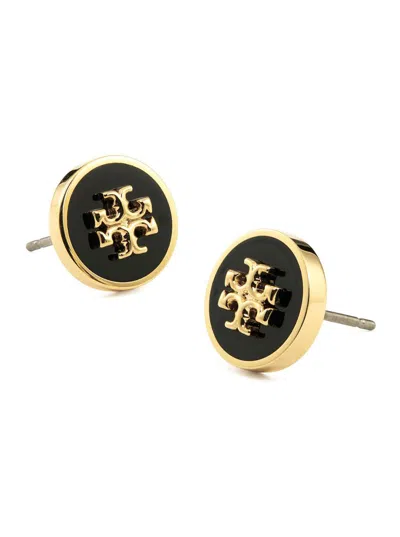 Tory Burch Black Earings With Circular Shape And Double T Motif In Brass Blend Woman In Black