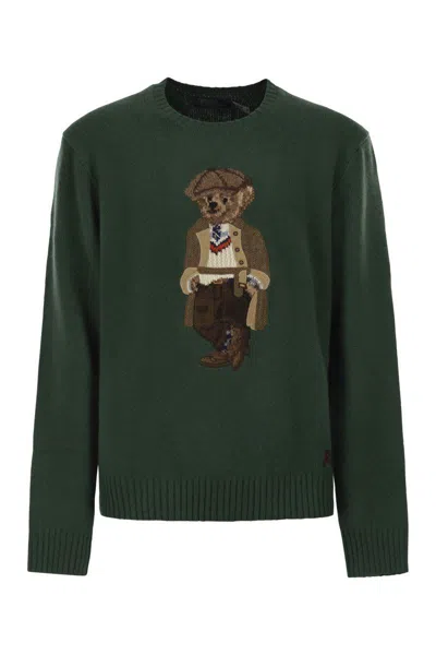 Polo Ralph Lauren Bear Graphic Crew Neck Sweatshirt In Green