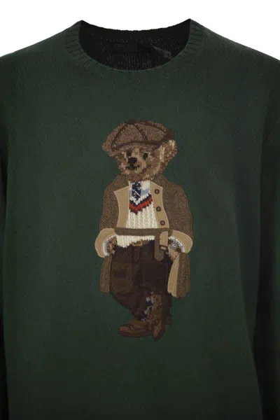 Polo Ralph Lauren Bear Graphic Crew Neck Sweatshirt In Green