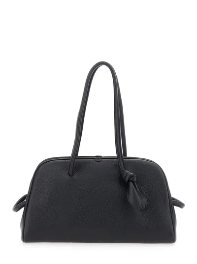 Jacquemus 'le Turismo' Black Handbag With Two Round Handles In Grained Leather Woman In Black