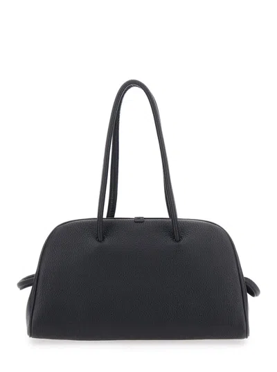 Jacquemus 'le Turismo' Black Handbag With Two Round Handles In Grained Leather Woman In Black