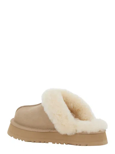 Ugg 'disquette' Beige Mule With Fur And Logo On Back In Suede Woman In Brown