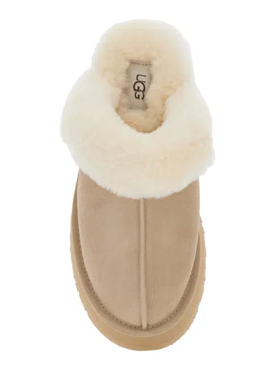 Ugg 'disquette' Beige Mule With Fur And Logo On Back In Suede Woman In Brown